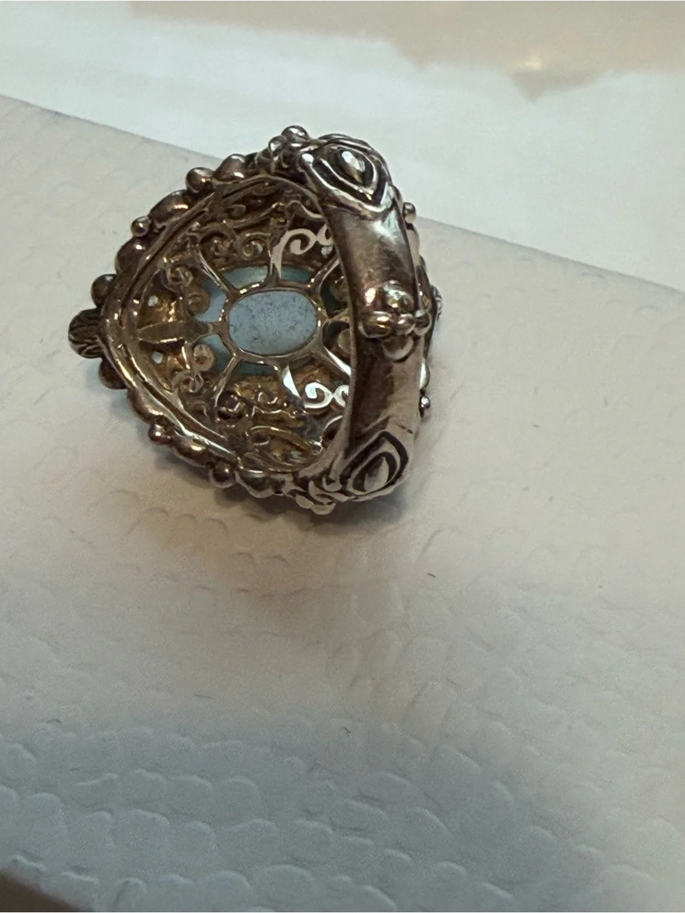 Barbara Bixby sterling and 18k yellow gold sky blue and white topaz ring.